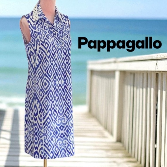 NWT Pappagallo Blue/Ivory Sleeveless A Line Mini Dress Small - Picture 1 of 7